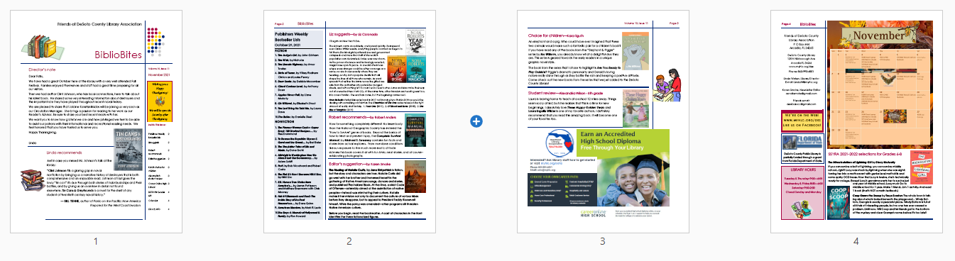 graphic of the four newsletter pages, available in PDF format