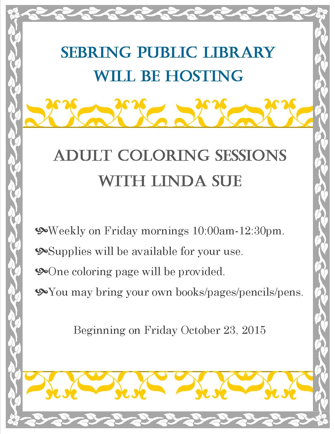 All We Need is Hue Adult Coloring Class  Okaloosa County Public Library  Cooperative