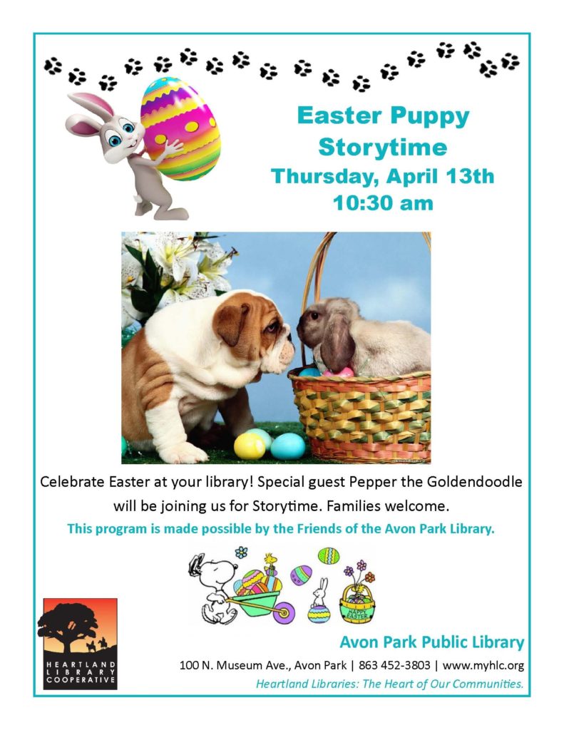 Easter Puppy Storytime Thursday, April 13th 10:30 am