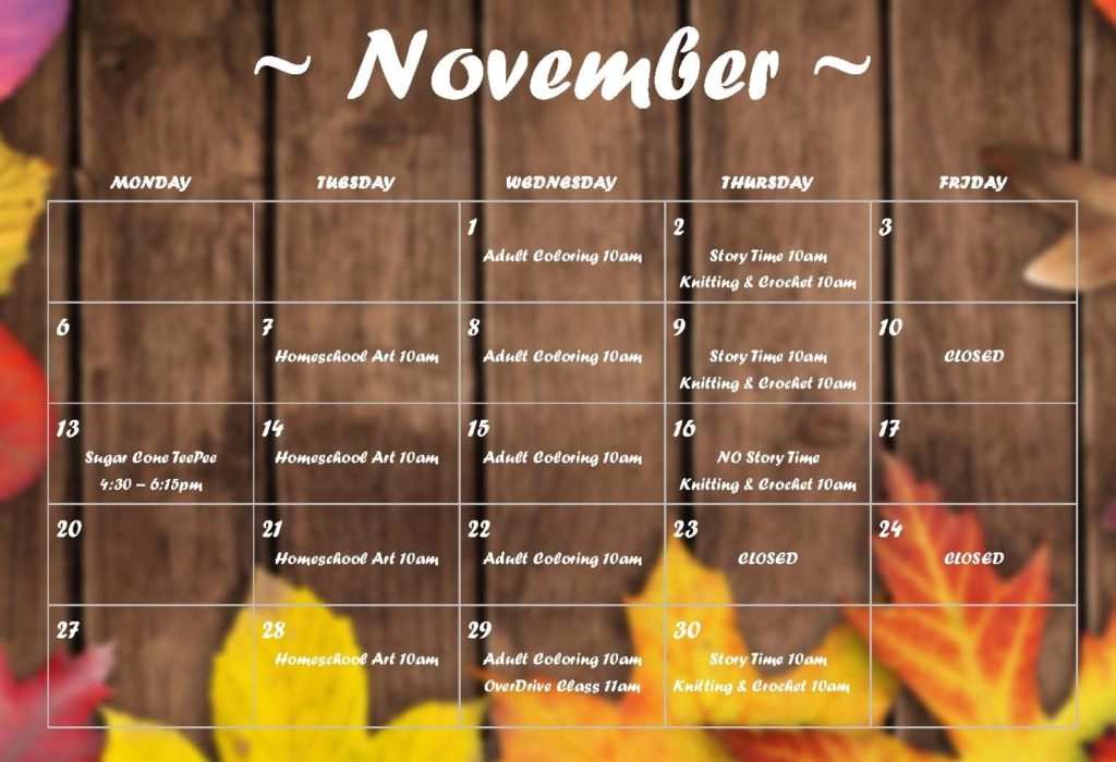 Hardee November 2017 calendar