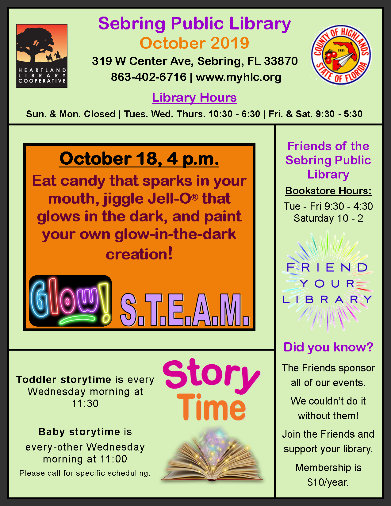 Sebring Library October 2019 Calendar of Events