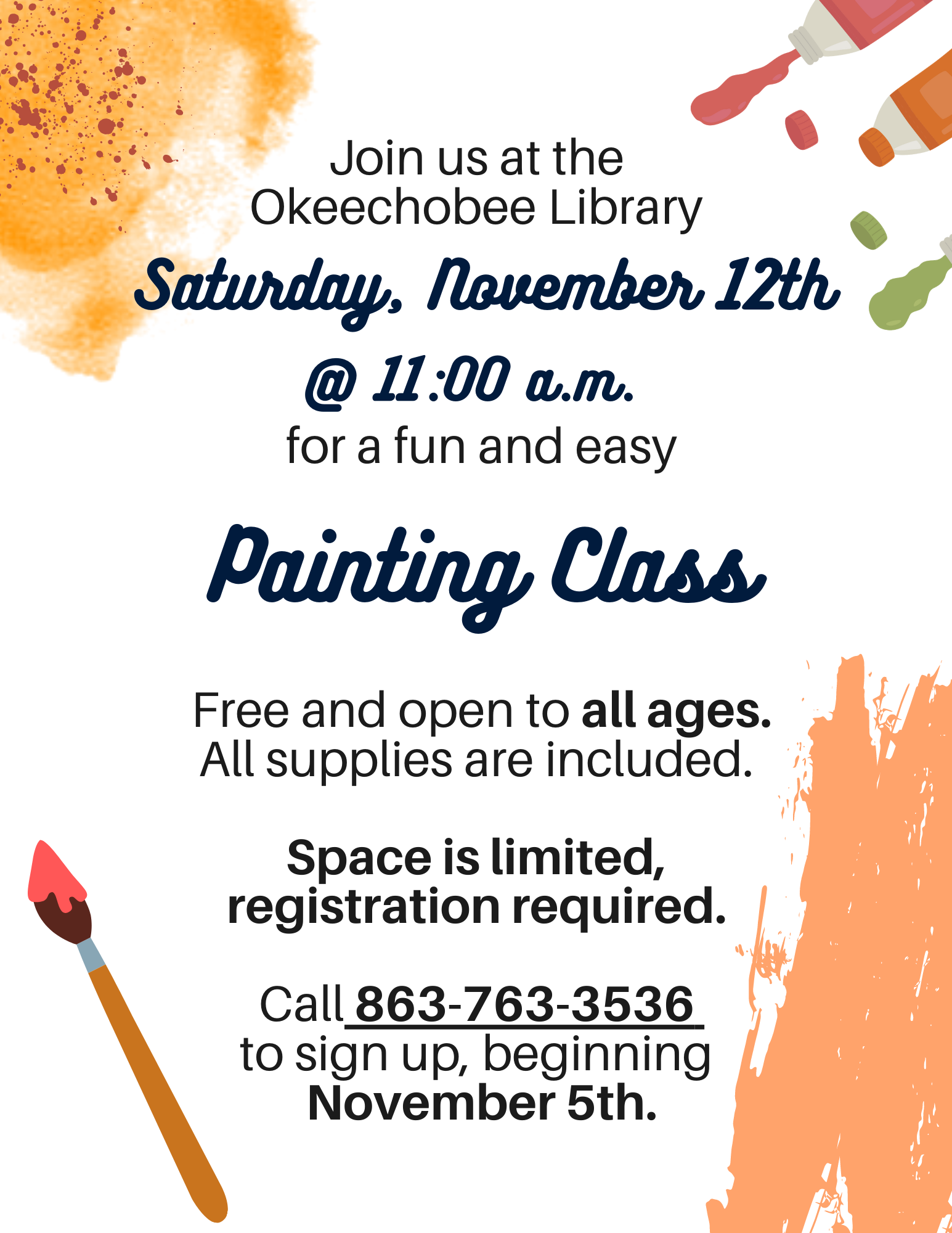 "Join us Saturday, November 12th at 11am for FREE! This event is open to all ages and all supplies are included."