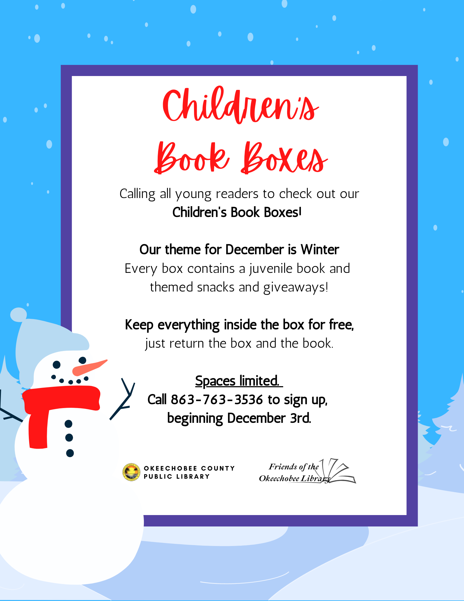 "December Children's Book Boxes! December's theme is winter! Every box contains a juvenile book and themed snacks and giveaways!"