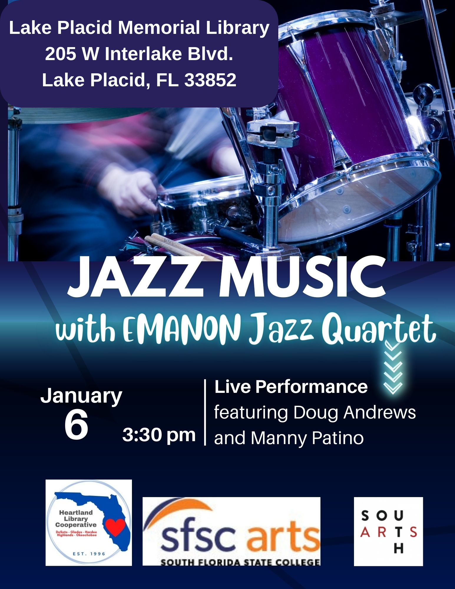 Jazz concert at the Lake Placid library on January 6 at 3:30 p.m.