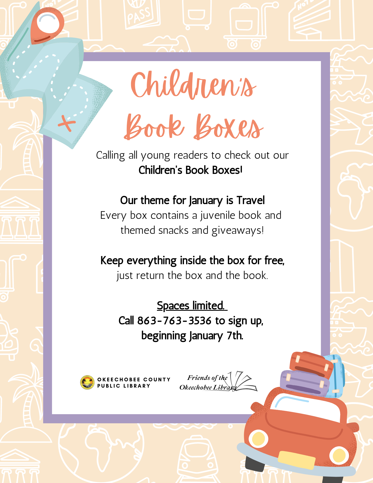 "January Children's Book Boxes! January's theme is travel! Every box contains a juvenile book and themed snacks and giveaways!"