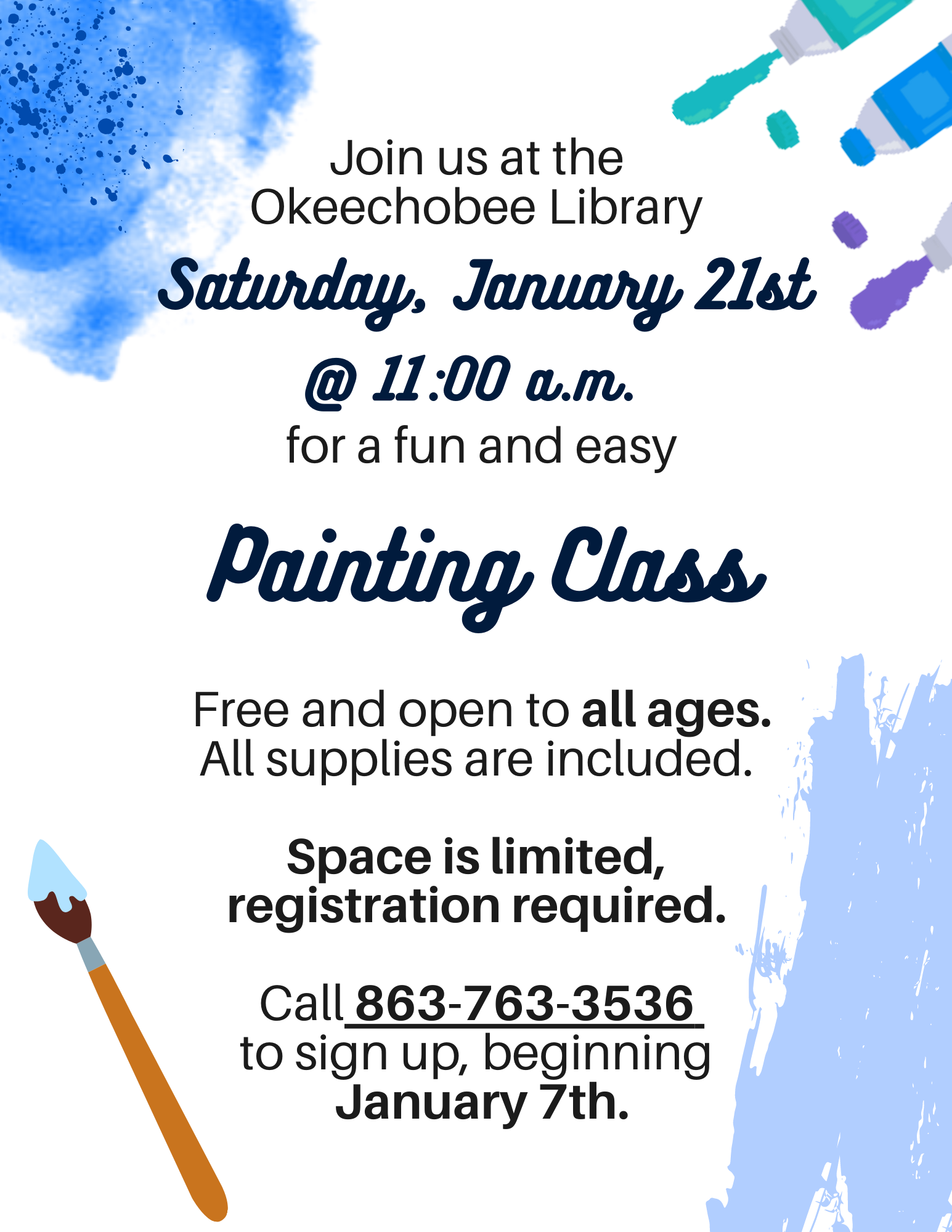 "Join us Saturday, January 21st at 11am for FREE! This event is open to all ages and all supplies are included."