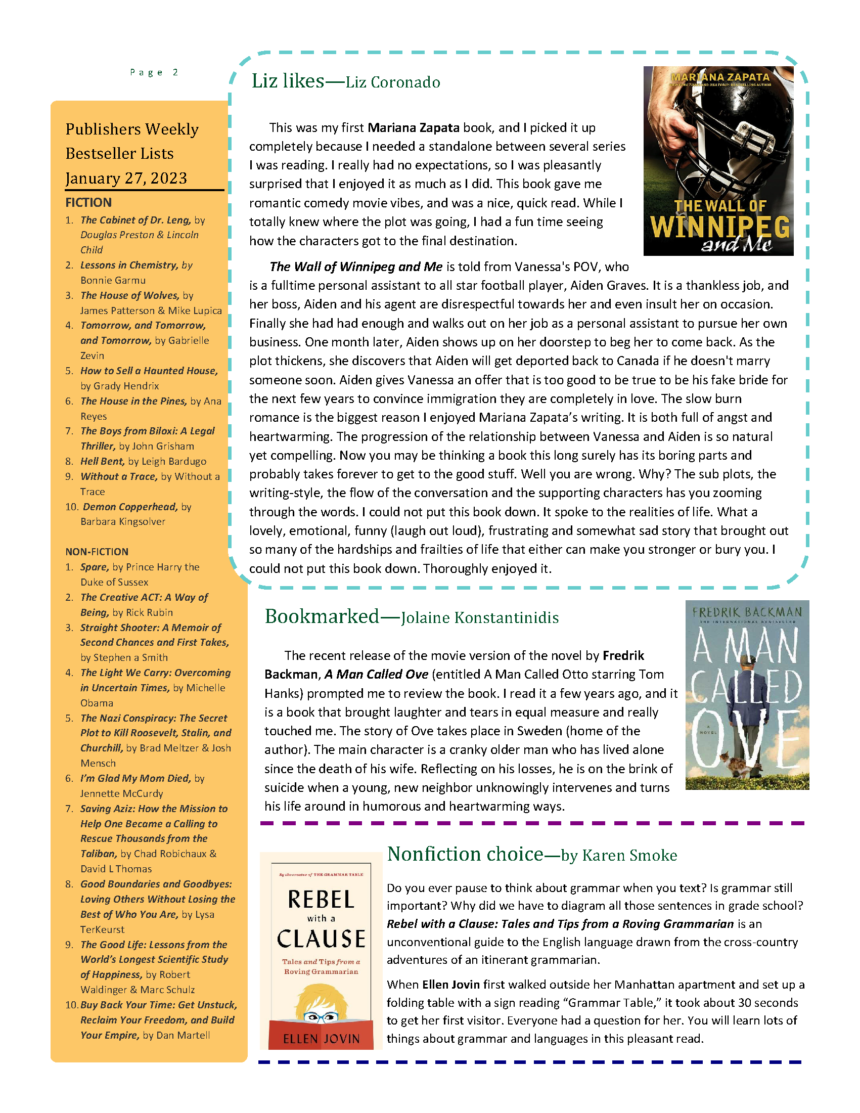 Page 2 of newsletter. PDF download available at the top of the page.