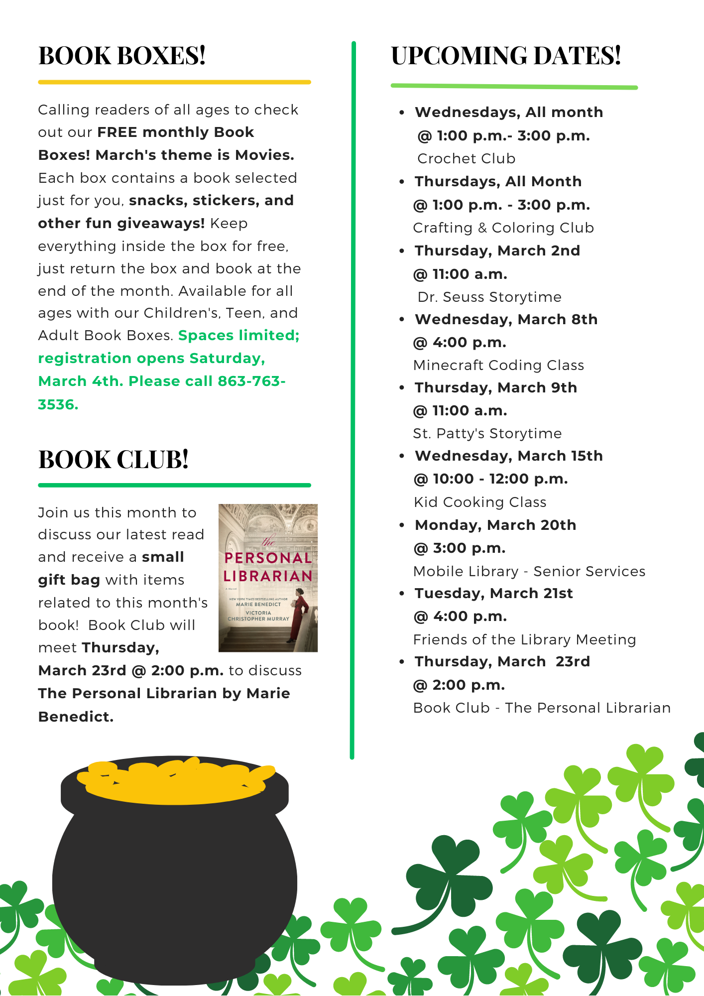 Check out the Okeechobee County Library's March newsletter for more information on our upcoming programs and services, staff favorites, monthly displays and collections, and how you can support the Library!