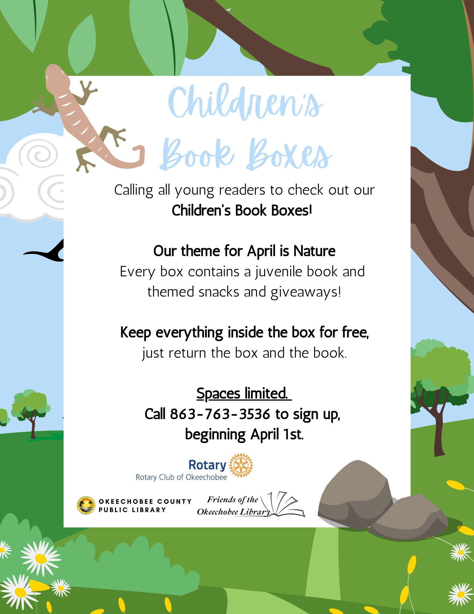 April Children's Book Boxes! Every box contains a juvenile book and themed snacks and giveaways!