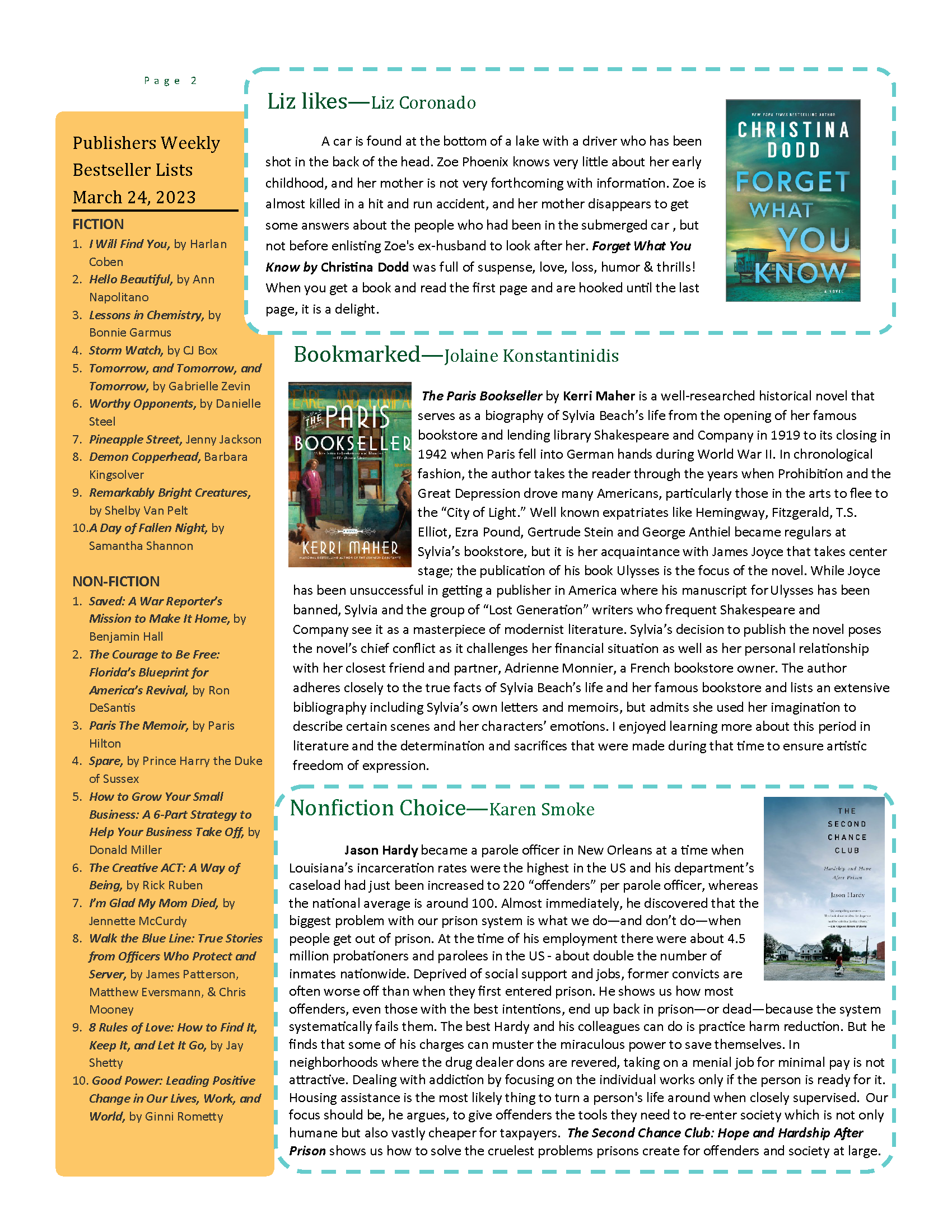 image of newsletter. PDF available in the link at the top of the page.