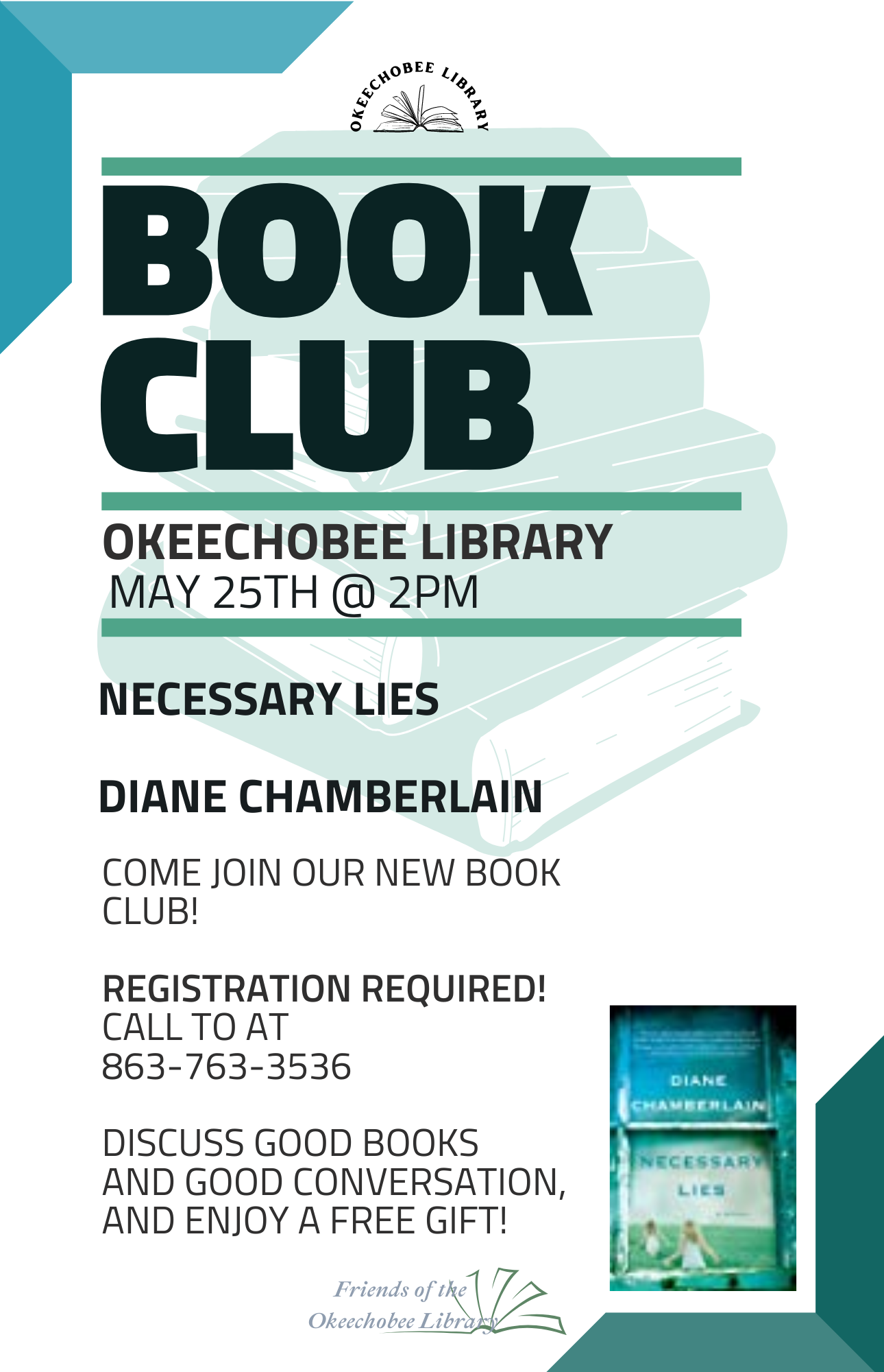 Join us at the Okeechobee Library on Thursday, May 25th at 2pm for Book Club!