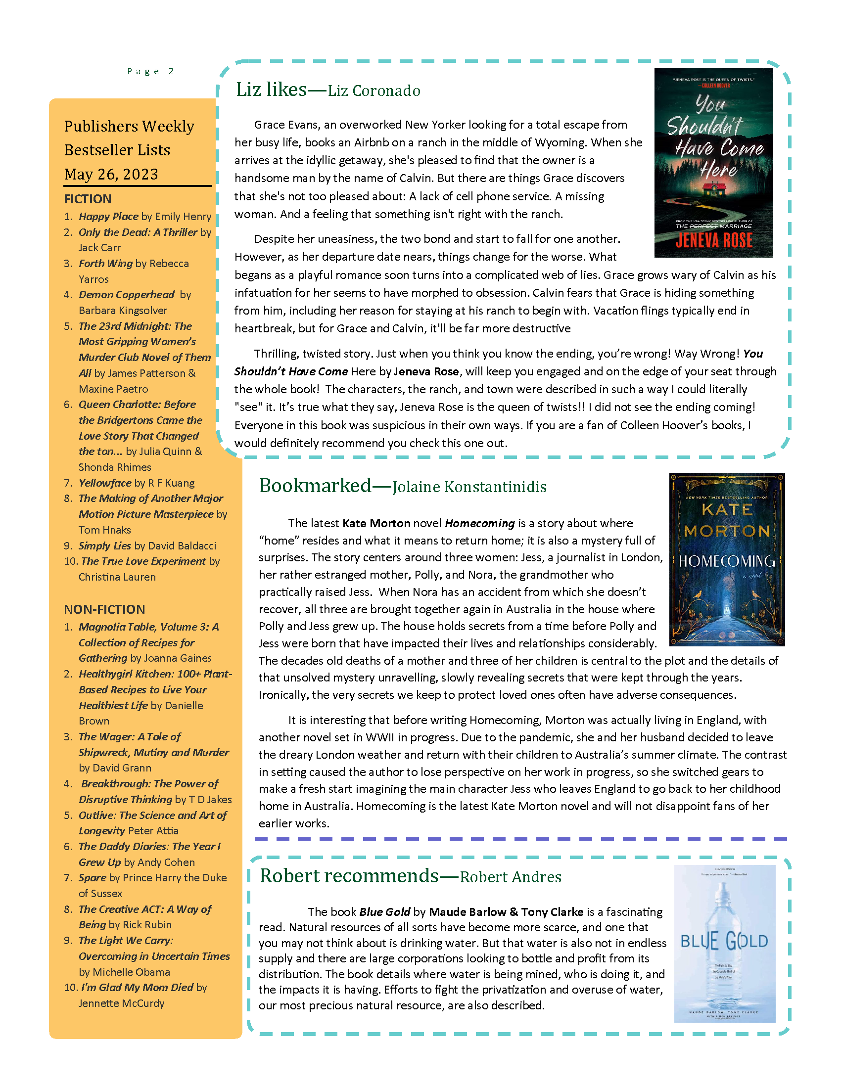 Page 2: Image of the newsletter and all content is made available in the PDF version, link at the top of this page.