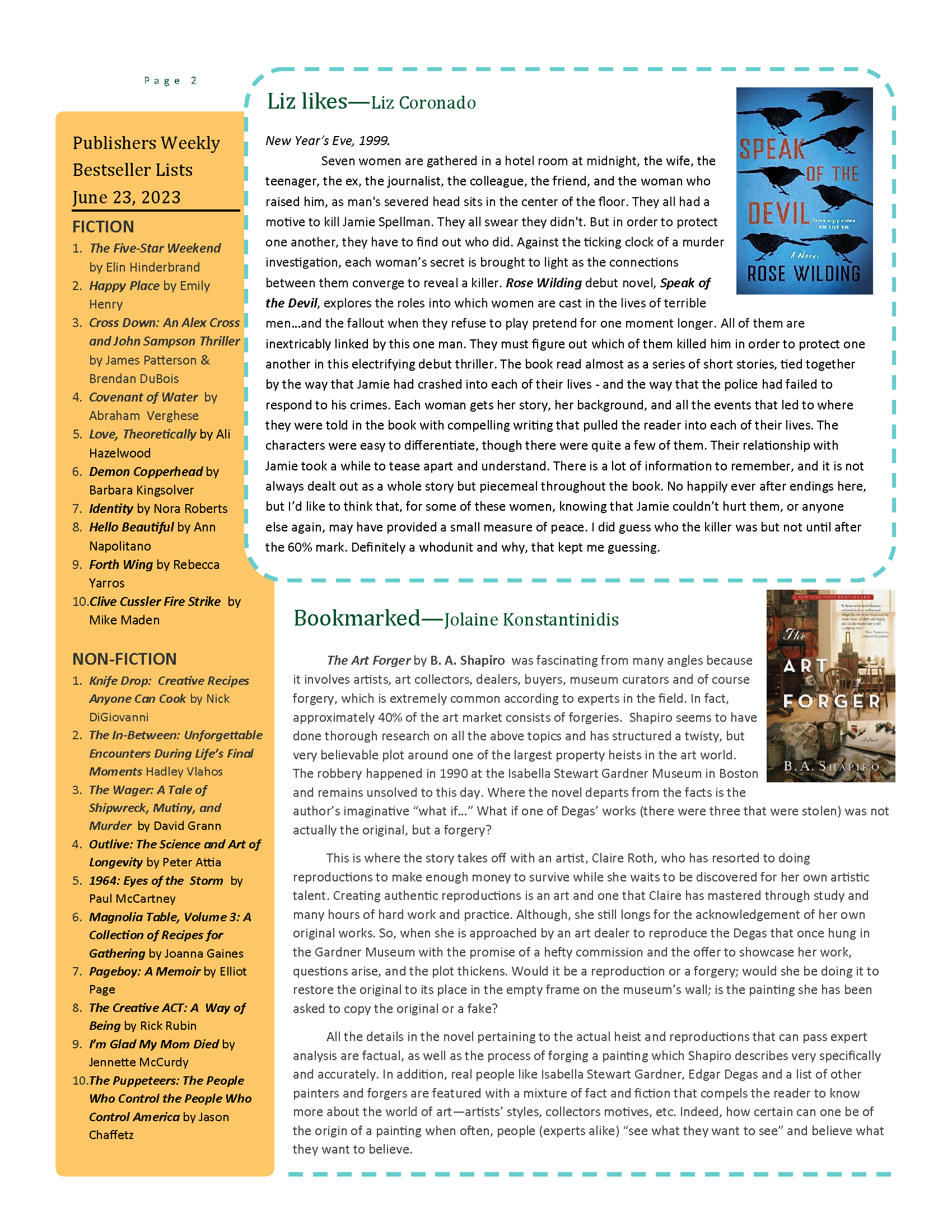 This is page 2 of the newsletter. A more accessible version is available in PDF format using the link at the top of the page.