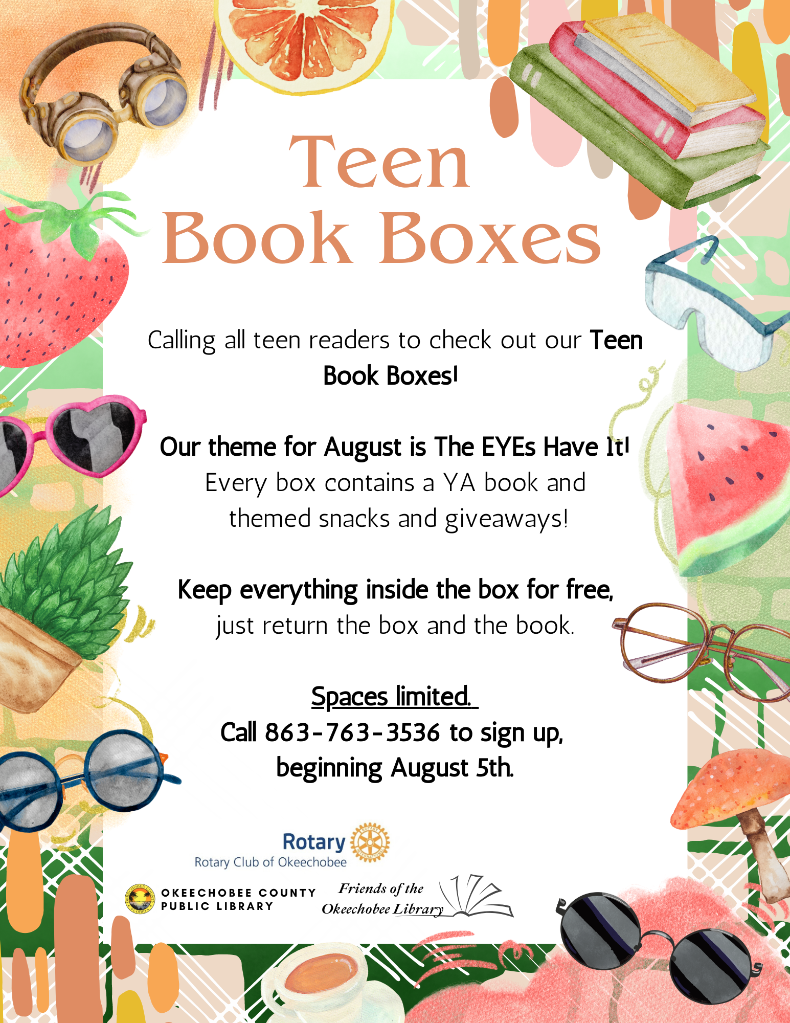 Open to all teens, get free prizes and snacks just for checking out a book!