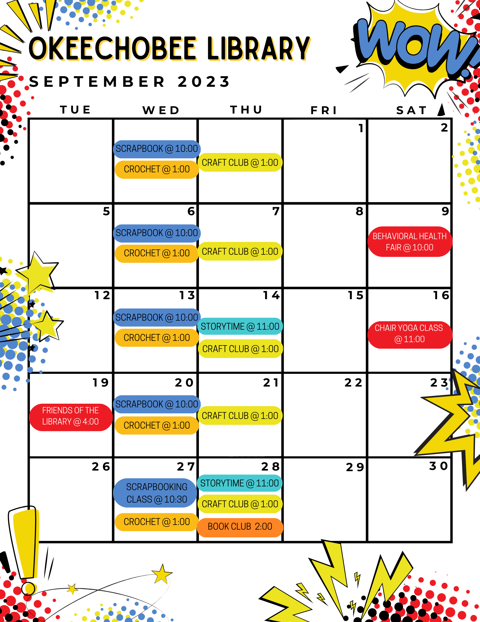 Check out the Okeechobee County Library's calendar of events for September! For more information check out our September Newsletter or call us at 863-763-3536!