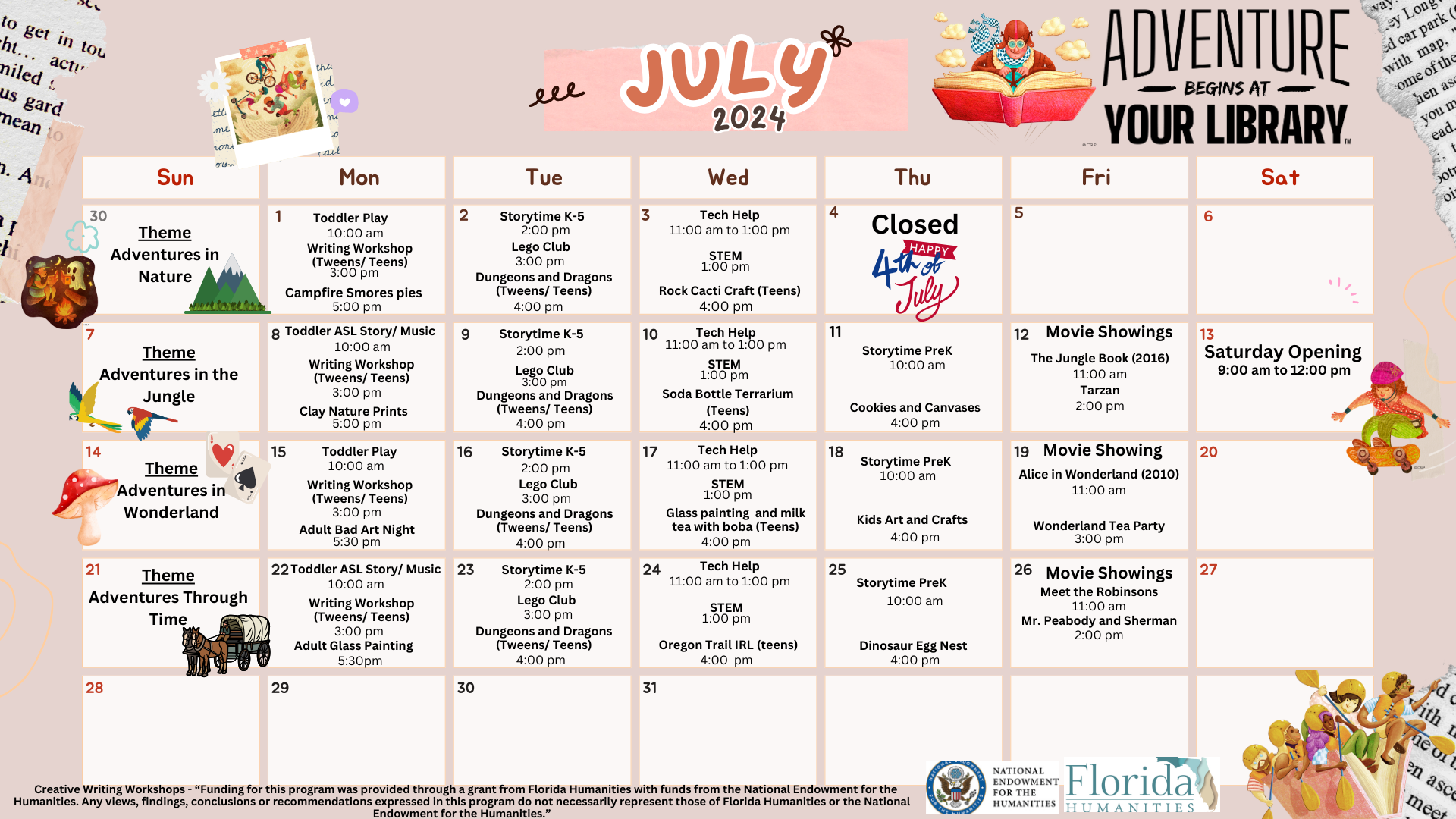 Image of Hardee's July calendar of events. Click the image for the PDF version.