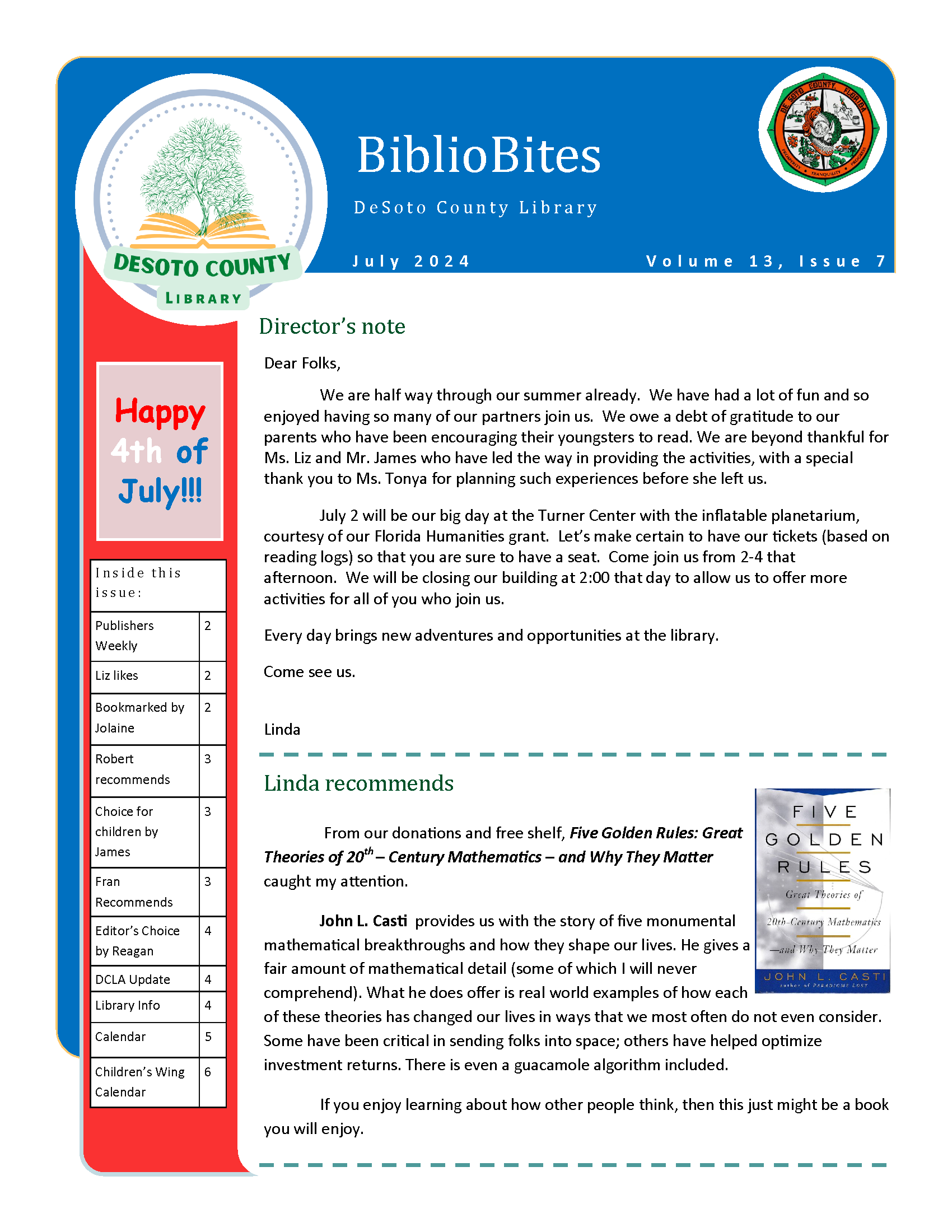 This is the image of page 1 of the newsletter. Full version of the newsletter available by clicking this image. Full newsletter is in PDF format.